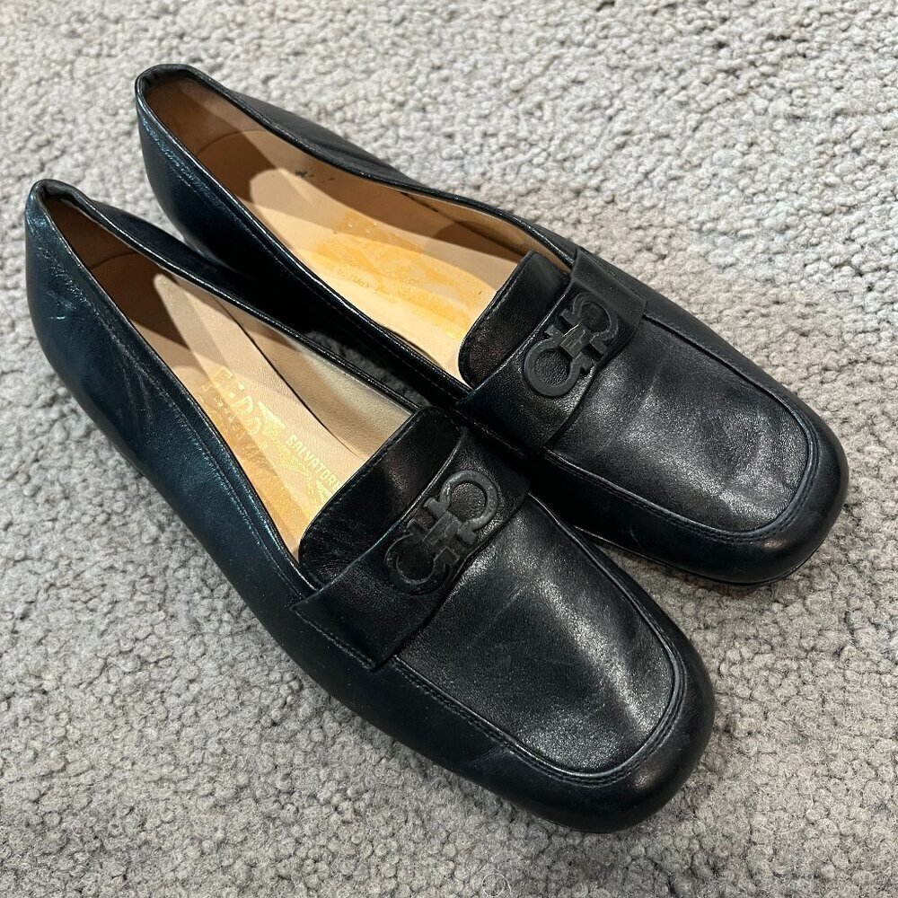 SALVATORE FERRAGAMO FLORENCE Made in Italy Black Leather Dress Loafers Women's 6